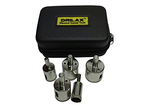Drilax Diamond Drill Bit Set of 5 Pieces Sizes : 3/4 inch , 1 inch , 1 1/4 inch , 1 3/8 inch , 1 1/2 inch – Taller Tools for Deeper Cuts – Storage Case and Guide Included Diamond Hole Saws, Diamond Drill Bits, and Tools
