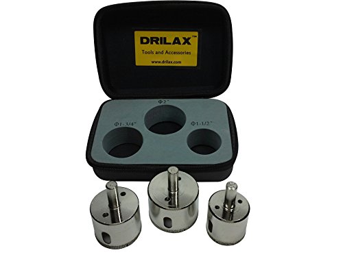 Drilax 3 Pcs Diamond Drill Bit Hole Saw Set 1-1/2 inch , 1-3/4 inch , 2 inch Tall Version Diamond Hole Saws, Diamond Drill Bits, and Tools
