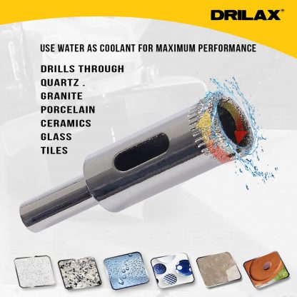 Drilax Diamond Coated Drill Bit Hole Saw Size 1/2 inch in Inch Glass, Marble, Granite, Ceramic Porcelain Tiles, Bottles, Fish Tanks, Stones, Rocks, Gems DIY Kitchen, Bathroom Renovation Drilling Diamond Drill Bits (1mm to 7/8 inch) Diamond Hole Saws, Diamond Drill Bits, and Tools
