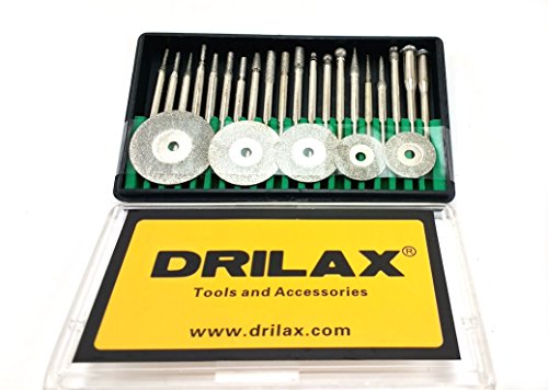 Drilax 25 pcs Diamond Coated Burs Cut Off Disc Set 1/8 inch Shank 1mm to 3mm Diamond Drill Bits for Crafts Diamond Hole Saws, Diamond Drill Bits, and Tools