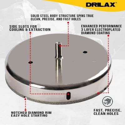 Drilax 7 inch Diamond Hole Saw Drill Bit for Ceramic Porcelain Tiles Chrome Series Diamond Hole Saws, Diamond Drill Bits, and Tools