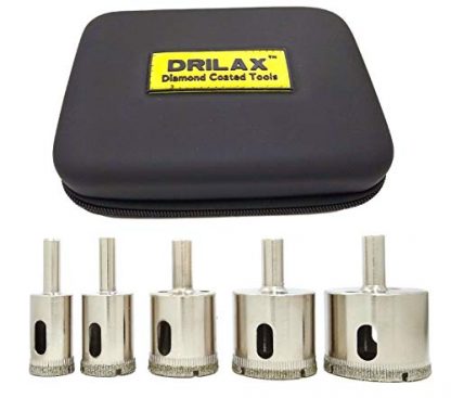 Diamond Drill Bit Tile Hole Saw Set 3/4 inch, 1 inch, 1-1/4, 1-1/2, 1-3/4 Inch Ceramic Porcelain Glass Granite Quartz Insert Guide Included Tall Long 5 Pcs Set Drilax Diamond Hole Saw Sets Diamond Hole Saws, Diamond Drill Bits, and Tools