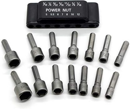 Drilax 14 Pcs Quick-Change Power Nut Driver Bit Set Standard Metric Hex Shank Drill Bit Set Socket Screwdriver Wrench 3/16, 1/4, 9/32, 5/16, 11/32, 3/8, 7/16 inch 5, 5.5, 6, 7, 8, 10, 12 mm Adapters - Attachments Diamond Hole Saws, Diamond Drill Bits, and Tools