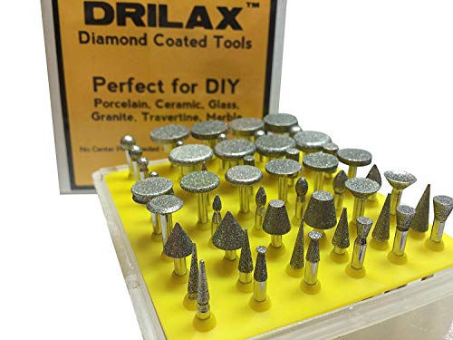 Drilax 50 Pieces Diamond Drill Burr Set Grit 120 Sea Glass For Crafts Rocks Porcelain Hand Drill Jewelry Making Lapidary Engraving Compatible With Dremel Tool 1/8 Inch • Diamond