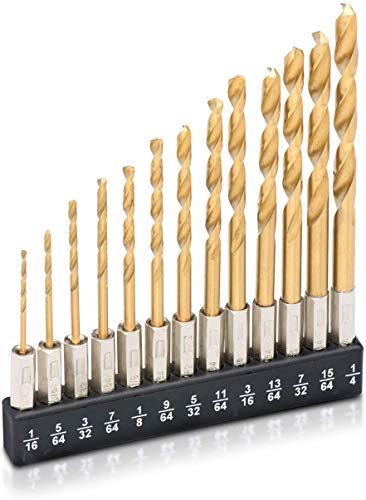 Hex Drill Bit Set 13Pcs Quick Change Shank Premium HSS Titanium Wood Steel Metal Plastic Improved Design 1/16” to 1/4” Holder Included 1mm to 3mm Diamond Drill Bits for Crafts Diamond Hole Saws, Diamond Drill Bits, and Tools