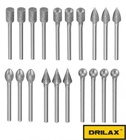 Diamond Grinding Burr Drill Bits Sets For Dremel Rotary Jewelry Making Tools 1/8 inch Shank 20 pieces Set Diamond Burrs Diamond Hole Saws, Diamond Drill Bits, and Tools
