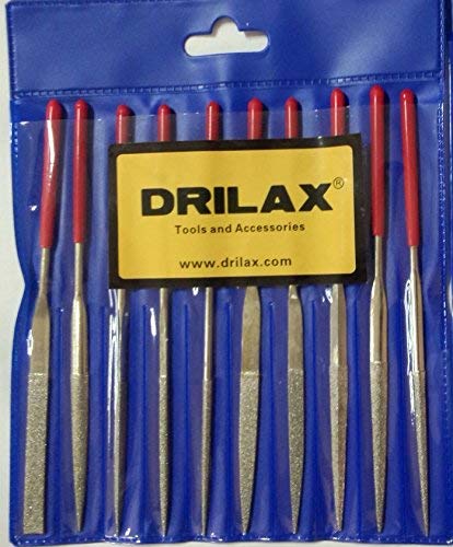 Drilax Diamond Coated Needle File Set 10 Pieces 5-1/2″ Long Sharpening Tool Kit Various Shapes Drilax Tools Diamond Hole Saws, Diamond Drill Bits, and Tools
