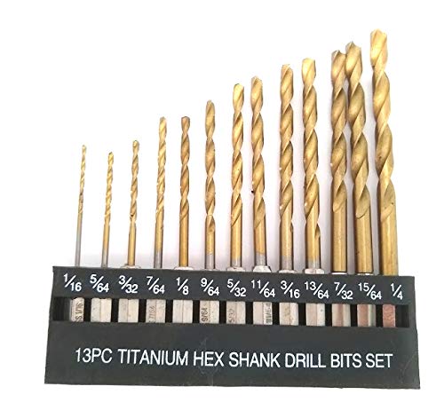 13pc HSS High Speed Steel Drill Bit Set Hex Shank Bits Titanium Coated Tools 