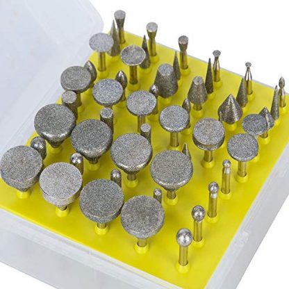 Drilax 50 Pieces Diamond Drill Bit Burr Set Grit 120 Sea Glass for Crafts Rocks Marble Porcelain Hand Drill Jewelry Making Lapidary Engraving Compatible with Dremel Tool Accessories 1/8 Inch Diamond Burrs Diamond Hole Saws, Diamond Drill Bits, and Tools